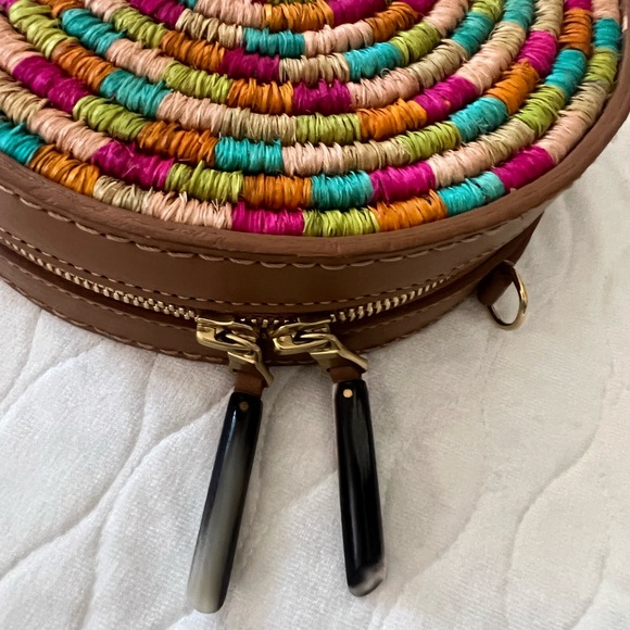 NWT. KHOKHO Sindi Circle Bag With Strap. Smoke & Multi Color Weave & Leather. - Picture 4 of 8